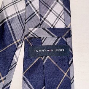 Tommy Hilfiger 100% Silk Blue, White & Yellow Checkered Tie NWOT